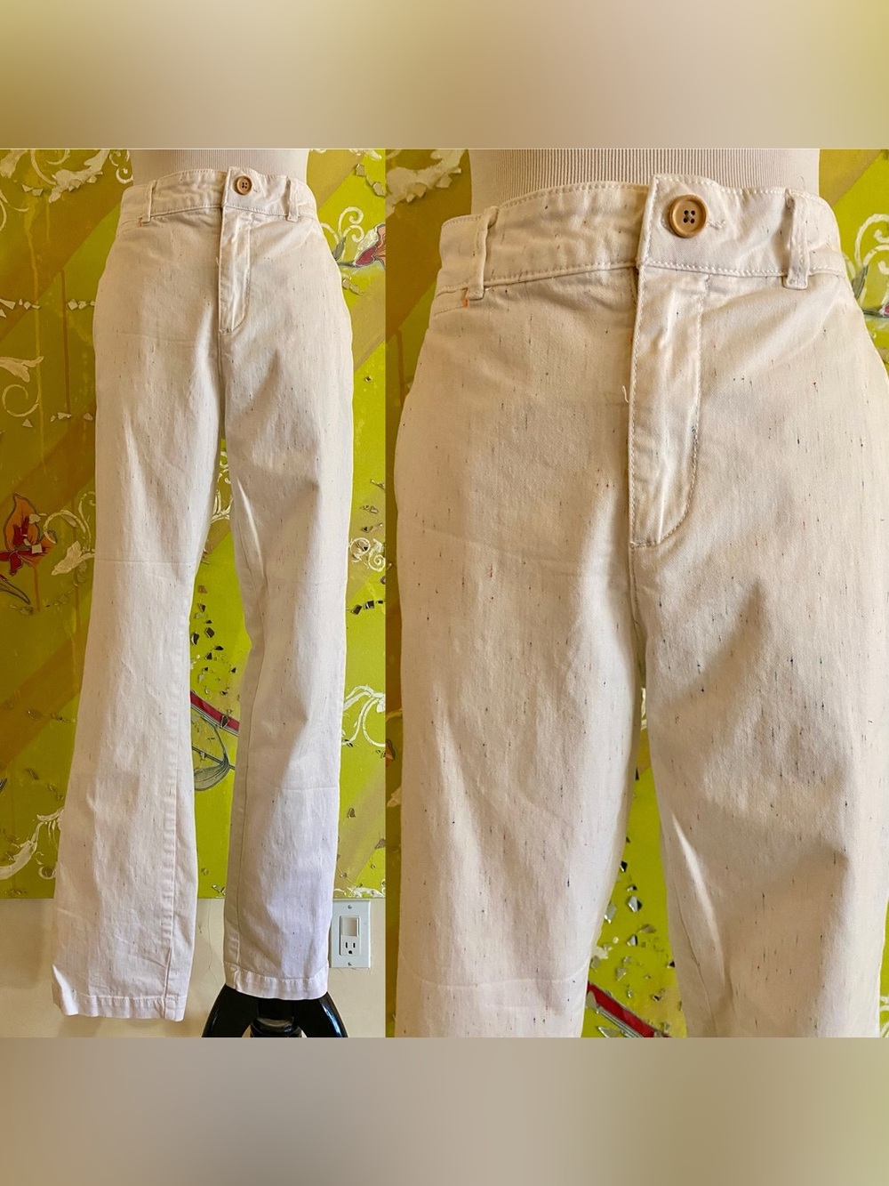 Cream Speckled Straight Leg Pants, Chino by Anthropologie 31 Relaxed Fit, EUC